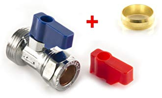 Wärmer System Straight Washing Machine Tap 15mm x 3/4 Inch with Blue and Red Handles