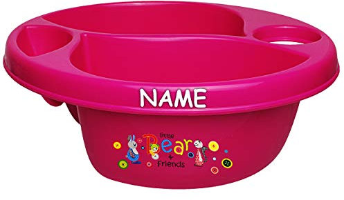alles-meine.de GmbH Waschschüssel/Kinderwaschbecken - pink - rosa Tiere - Hase - Teddy - Katze inkl. Name - Bieco - 3 Kammern - Baby - Putzeimer - Windeln Wickelschüssel - ..