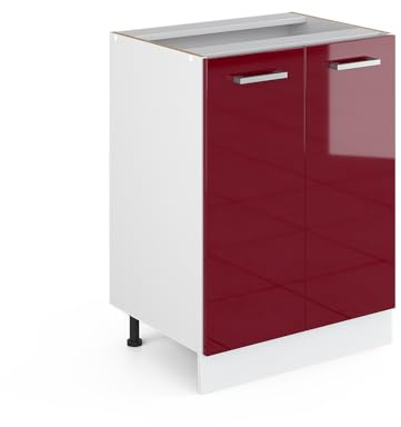 Vicco Kitchen base cabinet Raul, Red high gloss, 60 cm without worktop, for flexible combination within modular kitchen systems