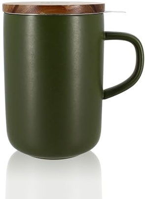 OGO LIVING – tisanière Juliet 475 ml – Idéale pour le thé et la tisane – Mug à thé en grès et couvercle en bois d’acacia - vert kaki - 7912034