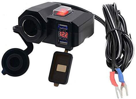 D74CS Motorrad Dual USB Steckdose Ladegerät Buchse KFZ Einbau mit Touch Shalter 12V/24V, Auto Zigarettenanzünder Dose Adapter LED für Motorrad Wasserdicht KFZ Ladegerät Einbau