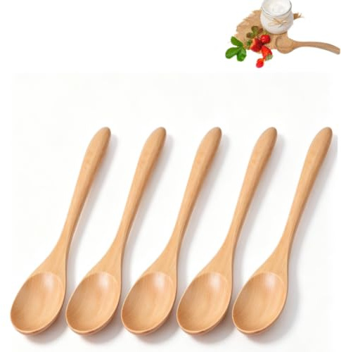 5 pièces cuillères en bois pour manger, Cuillère en Bois,cuillères à soupe en boiss de style japonais,cuillère à soupe cuillèress à café pour le restaurant de cuisine, 6,7 pouces