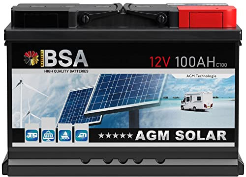 BSA AGM Batterie 100Ah 12V Solarbatterie Deep Cycle Wohnmobil Bootsbatterie zyklenfeste wartungsfreie VRLA Batterie