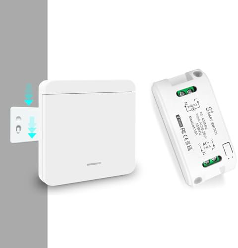 Tedeligo Interruttore Luce Senza Fili, Rimovibile Interruttore Wireless Con Trasmettitore Radio 100M 2300W Portata Telecomando Per Luci, Nessun Cablaggio Richiesto, Bianco(1trasmettitore 1ricevitore)