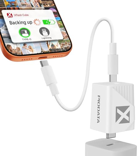 Piodata iXflash Cube - Unidad flash USB de 512 GB para iPhone/iPad/Android, copia de seguridad automática de fotos mientras se carga rápida, unidad de copia de seguridad de cubo de datos USB 3.2 tipo