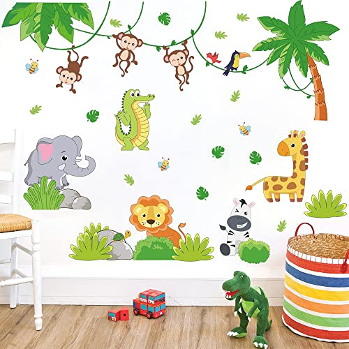 Runtoo Wandtattoo Waldtiere Dschungeltiere Wandsticker Giraffe Elefant Löwe Wandaufkleber Kinderzimmer Babyzimmer Mädchen Junge Wanddeko