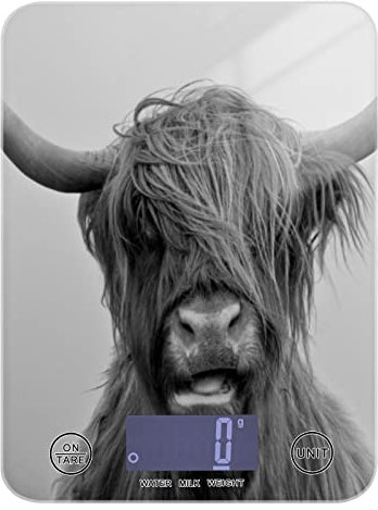 Drinan Highland Cow Bull with Horns Vintage Retro Old Style on Grey Tempered Glass Kitchen Scales, Digital Weight Grams and Oz Food Scales for Cooking Baking Meal Prep Home Weight Loss Health Diet