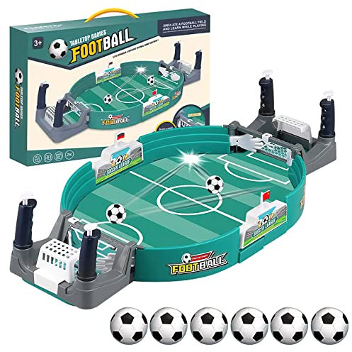 VOSSOT Interaktives Tischfußballspiel, Mini Tischkicker mit 6 Fußbälle, Tischfußball-Eltern-Kind-Spiel, Desktop Fußball Kit Spielzeug Slingshot Tischspiele, für 3+ Kinder und Erwachsene