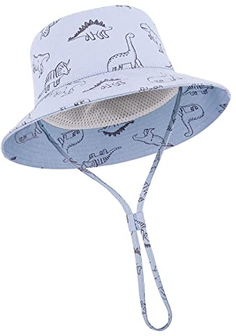 TOMEEK Baby solhatt unisex barn sommarhatt UV-skydd fiskarhatt med justerbar dragsko pojkar flickor strandhatt, blå, S