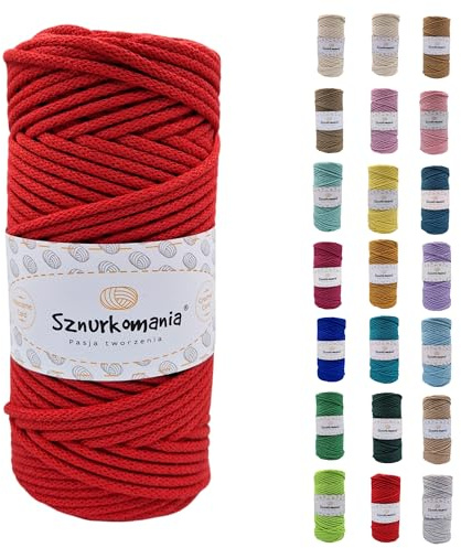 Sznurkomania, Baumwollkordel 3mm 100m, 46 Farben, Häkelkordel, Geflochten Baumwollkordel 3mm, Makramee Kordel, Makramee Garn, Premium Garn, Makramee Seil (Rot)
