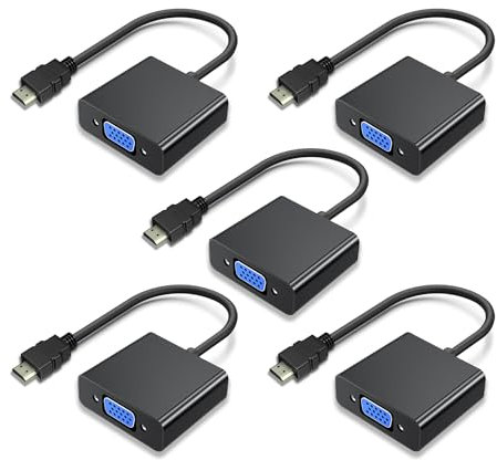 HDMI to VGA Adapter, Gold Plated HDMI to VGA Adapter (Male to Female) Compatible with Computer, Desktop, Laptop, PC, Monitor, Projector, HDTV, Chromebook, Raspberry Pi, Roku, Xbox and More (5pcs)