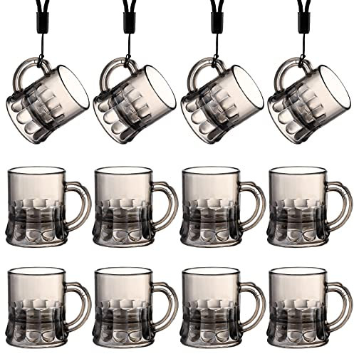 12 Stück Schnapsglas mit Henkel Kunststoff 3CL Schwarz Schnapsbecher Party Schnapsgläser mit 12 Schnapsglaskette Kunststoff Geburtstag Tassen für Junggesellenabschied,Fasching,Mottoparty Schwarz