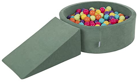 KiddyMoon Spielplatz Velvet Aus Schaumstoff Rund Bällebad Bällebad (100 Bälle) + Zwickel Ballgruben Babys Spielbad, Waldgrün: Hellgrün/Gelb/Türkis/Orange/Dunkelpink/Violett