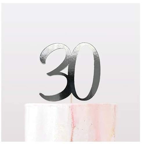 Number cake topper 30th Birthday by Extra Touch Design - metallic mirror SILVER card