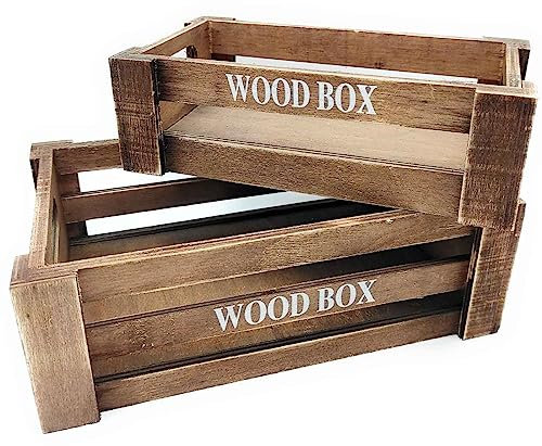 Tradineur - Set de 2 Cajas de Madera con Asas, Wood Box, Multiusos, almacenaje de Objetos, Herramientas, Accesorios de Pintura, decoración, Cocina (Marrón, 26 x 16 x 9 cm y 22 x 12 x 7 cm)