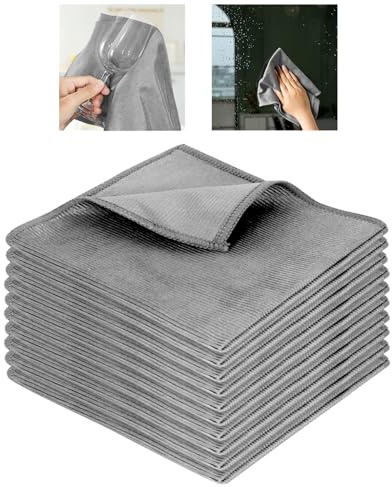 Beaface Microfibre Cleaning Cloths 10 Pack, Glass Cleaning Cloths Lint Free Scratch Free for Glass Windows Screens Mirrors 30 x 30cm (Grey 1)