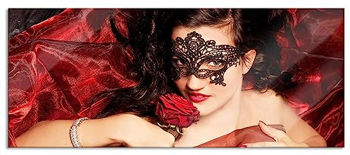 Pixxprint Glasbild Panorama, Wandbild aus Echtglas, Sexy Frau mit Rose, 100x40 cm, inkl. Aufhängung und Abstandshalter