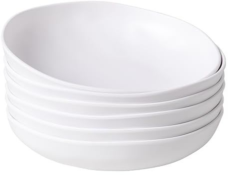 ZAROCRUS Melamine Pasta Bowl Set, Set of 6, Large 9'' and 40 OZ Salad Bowl Set, Shatterproof Dinner Bowls, Serving Bowls for Soup, Fruits, Lightweight and Unbreakable Bowls Set, Matte White