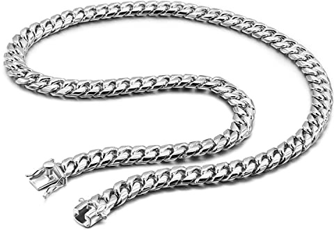 Dankadi Collana Cubana Massiccia Larga 10MM in Argento Sterling 925, Catena Cubana a Maglia 40,6-76,2 cm Grosso Stile Rock Punk Hip Pop Miami Gioielli per Regalo Festa di Compleanno per Uomo, 22