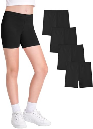 JOCMIC Cycling Shorts for Girls Cotton Teen Breathable and Safety Bike Summer Sports Gym Dance 4 Pack Black, 12-14 Years, Tag 160