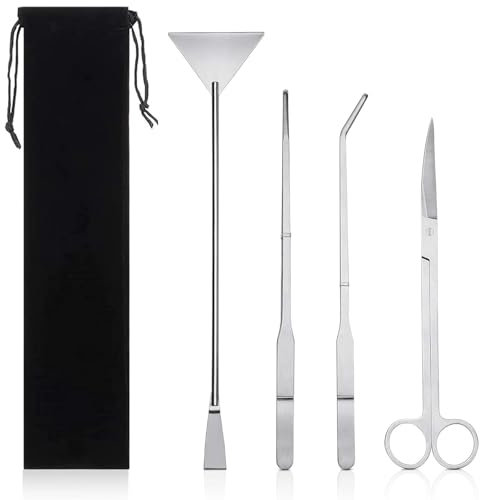 SRTSTR Kit d'outils d'aquarium 4 en 1 en acier inoxydable avec pince longue, ciseaux, spatule, outil d'aquarium, kit de démarrage pour le nettoyage du gravier de plantes d'aquarium