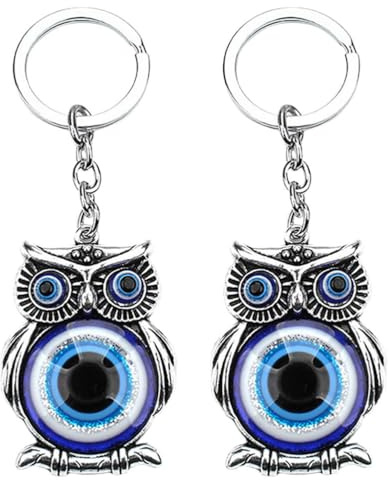 OATIPHO 2 Llavero Colgante De Búho Con Mal De Ojo Azul Adorno Metálico Para Llaves Y Bolsos Decoración Creativa Y Amuleto De Suerte Para Hogar Y Fiesta