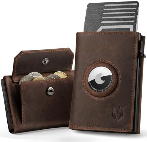 DODENSHA® Airtag Wallet Herren mit XL Münzfach I MagSnap Kartenetui I Smart Wallet für 10+ Karten I Geldbörse Herren mit RFID Schutz I Portmonee mit AirTag* Fach I Redbrown