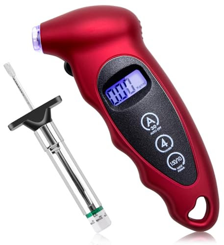 Aeipou Digital Tyre Pressure Gauge UK for Car 150 PSI 10 Bar 4 Settings with Tread Depth Gauge UK Backlit LCD Screen Non-Slip Grip Tyre Pressure Checker for Cars Trucks Bicycles Motorbikes Vans