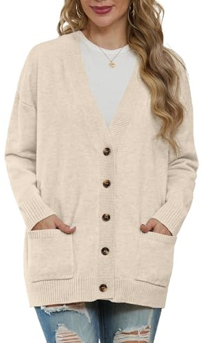 GRECERELLE Womens Cardigans Lightweight Casual, Beige, L