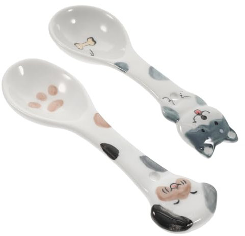 VILLFUL 2pcs Ceramic Pet Feeding Scoops Stirring Spoons for Dog and Cat Food Cans Random Style Pet Supplies for Home Feeding and Medication