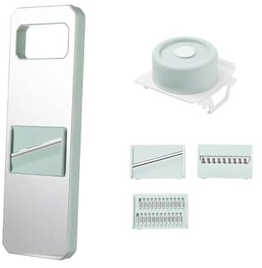 Sunicon Multifunctional Vegetable Chopper, Handheld Stainless Steel Shredder Cutter Grater Pro Food Chopper with Container Kitchen Tools (Mint Green, 3 Blades (Anti Slip Pad, Hand)
