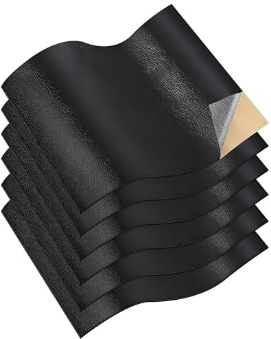Kunstleder Selbstklebend 20 x 30cm, 6 Stück Schwarz Leder Reparatur Set, Wasserdichtes Kunstleder Reparaturset, Lederflicken Selbstklebend für Couch, Autositz, Taschen Leder Reparatur