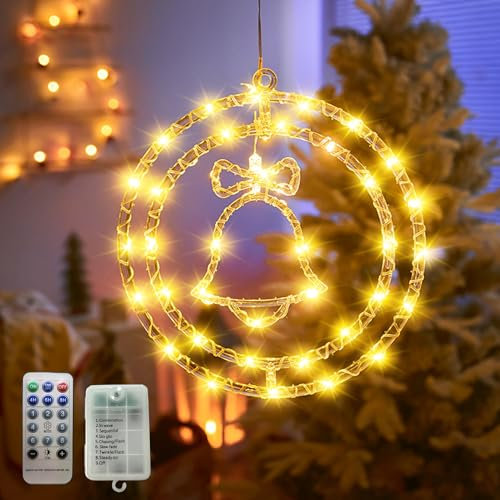 GZWY LED Fensterdeko Weihnachtsbeleuchtung, Weihnachtsdeko Christbaumschmuck, Weihnachtsdeko Innen Aussen Batteriebetriebene Fensterbilder mit 8 Lichtmodi für Weihnachten Deko, Balkon, Party (A)