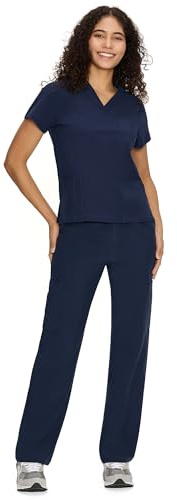 COZYFIT Scrubs for Women Set Medical Uniform - V-Neck Top & Straight Leg Pants with 9 Pockets, Unisex Workwear COZY SCRUBS, Navy Blue, S