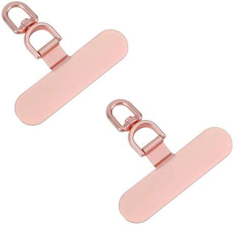 Gosknor 2pcs Universal Phone Tether Tabs, Oval Cell Phone Lanyard Straps Patches Metal Phone Charm Hook Stick-Free Phone Lanyard Pad for Full-Coverage Phone Cases Accessories(Pink)