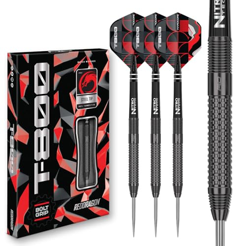 RÖD DRAGON Darts – T-800 26 g – 90 % professionella dartpilar med pilflyg och dartaxlar (stammar)