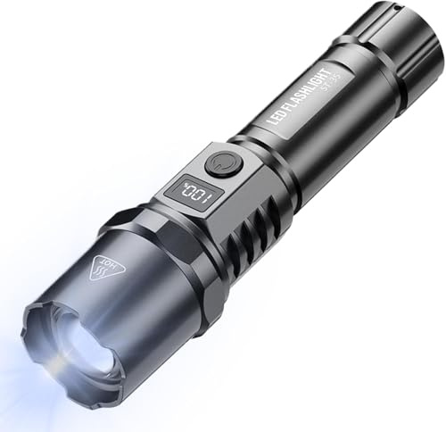 Torcia a LED luminosa, torcia ricaricabile tramite USB, torcia portatile | con zoom telescopico da esterno a LED | Strumento di illuminazione di design con impugnatura antiscivolo per lavori esterni