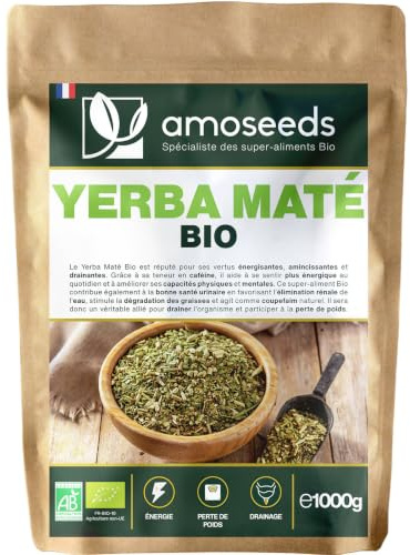 Yerba Maté vert BIO 1kg | Brésilien, Non fumé | 100% feuilles, sans tiges | Stimulant, Alternative au café | Naturel et Pur | Format Économique | Qualité supérieure