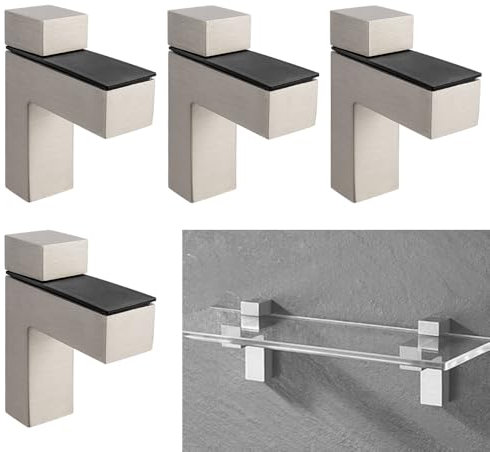 Treki 4 Stück Verstärkt Glas Regalbodenträger Verstellbar Glasregal Halterung Glasbodenträger, Glasregal Träger Glashalter Glasklemme Wandhalterung für 3-28mm Dick Glasboden Holzboden