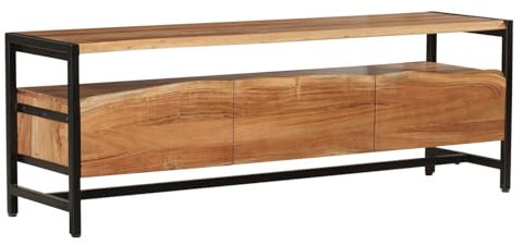Licht-Erlebnisse TV Lowboard mit Schubladen 145 x 50 x 40 cm Holz (Akazie) Eisen Natur Schwarz Sideboard Wohnzimmer TV-Möbel