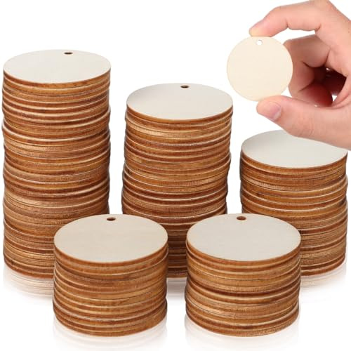 IMIKEYA Naturholzscheiben Mit Loch 4 cm 100 Stück Leere Runde Holzscheiben Unvollendete Holzscheiben Zum Basteln Für Diy Projekte Pflanzenetiketten Hochzeitsdekoration Und Wohnkultur