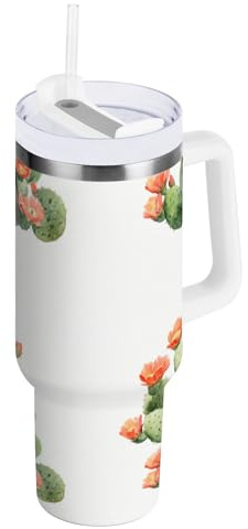 FRODOTGV Aesthetic - Vaso térmico al vacío con tapa a prueba de fugas y pajilla, botella de agua de 40 onzas con asa, boca ancha, taza de café grande para agua, té helado o café