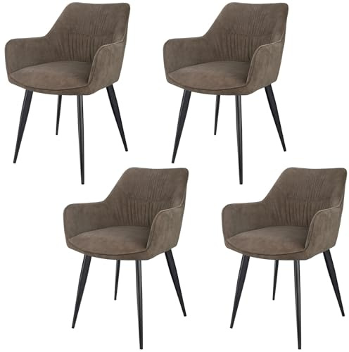 LEWE Esszimmerstühle 4er Set, Ergonomisch Polsterstuhl, Küchenstühle mit Armlehne, Metallbeine, Breitere Sitzfläche, Kurzflor-Stoff für Esszimmer Wohnzimmer Schlafzimmer, Braun