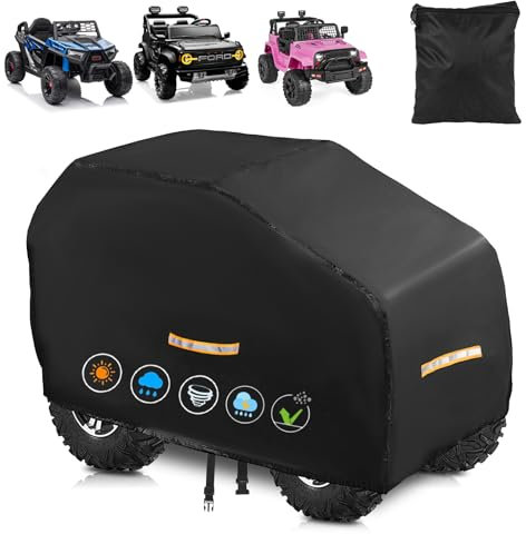 Electric Car Cover Kids Waterproof All Weather，Upgraded Large Toy Car Covers，Heavy Duty Outdoor Toy Cover with Nano Coating,Windproof Buckle and 3 Reflective Strips,Universal Kids' Ride-on Accessories