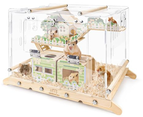 Gabbia per criceti in acrilico con nascondigli per criceti, serbatoio per criceti per piccoli animali domestici, gabbia per topi per animali domestici, kit per criceti, capanna per porcellini d'India