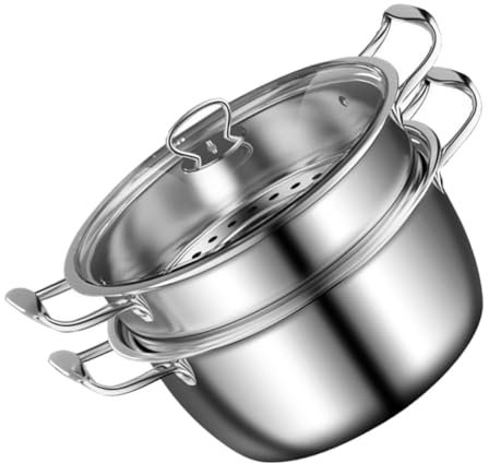 OUNONA Vaporera De Acero Inoxidable Olla Canasta Tapa Doble Asa Para Cocinar Verduras Sopa Cocina