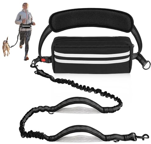 Guinzaglio Mani Libere per Cani, Guinzaglio da Jogging, Guinzaglio in Vita Regolabile, Elastico Retrattile con Maniglia e cuciture riflettenti, Guinzaglio da Corsa per Cani di Taglia Media e Grande