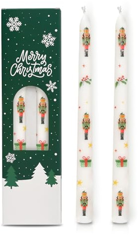 Paquete de 2 velas cónicas de Navidad, candelabros sin perfume de 10 pulgadas con patrón de cascanueces para centro de mesa de vacaciones, chimenea de chimenea, coronas de Adviento, bodas de invierno