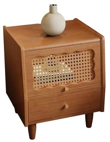 Mesita de Noche, Mesita de noche con 2 cajones, mesita de noche de madera para dormitorio, mesita auxiliar con asas de metal, organizador de almacenamiento, fácil montaje (color: madera de cerezo, 2 u