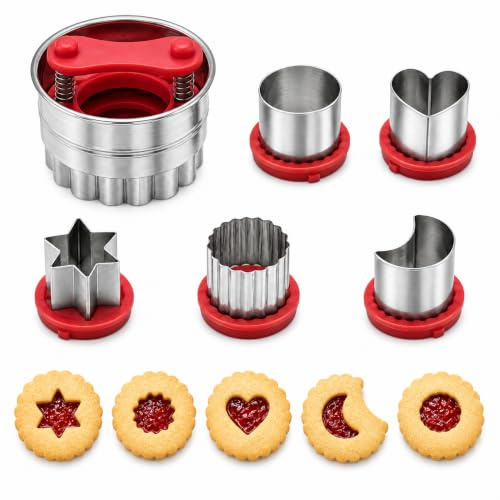 JasCherry Linzer Ausstechformen für Gemüse, Obst, Edelstahl, hohle Soße, Marmelade, gefüllte Torteform, Weihnachtswerkzeug, Kuchen, Mousse, Donuts, Fondant und Obst, 6 Stück